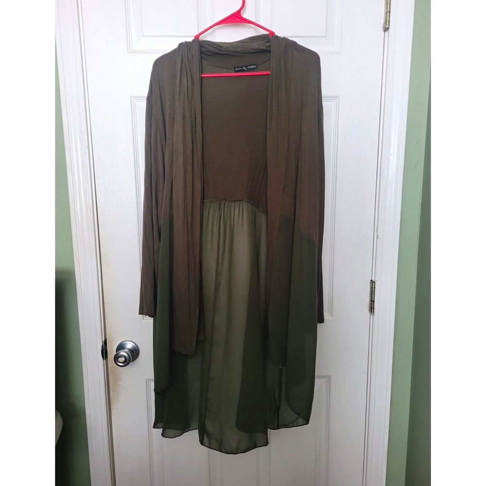Kim & Cami Green Solid Sheer Overlay Maxi Pullover Long Sleeve Womens Size 3x